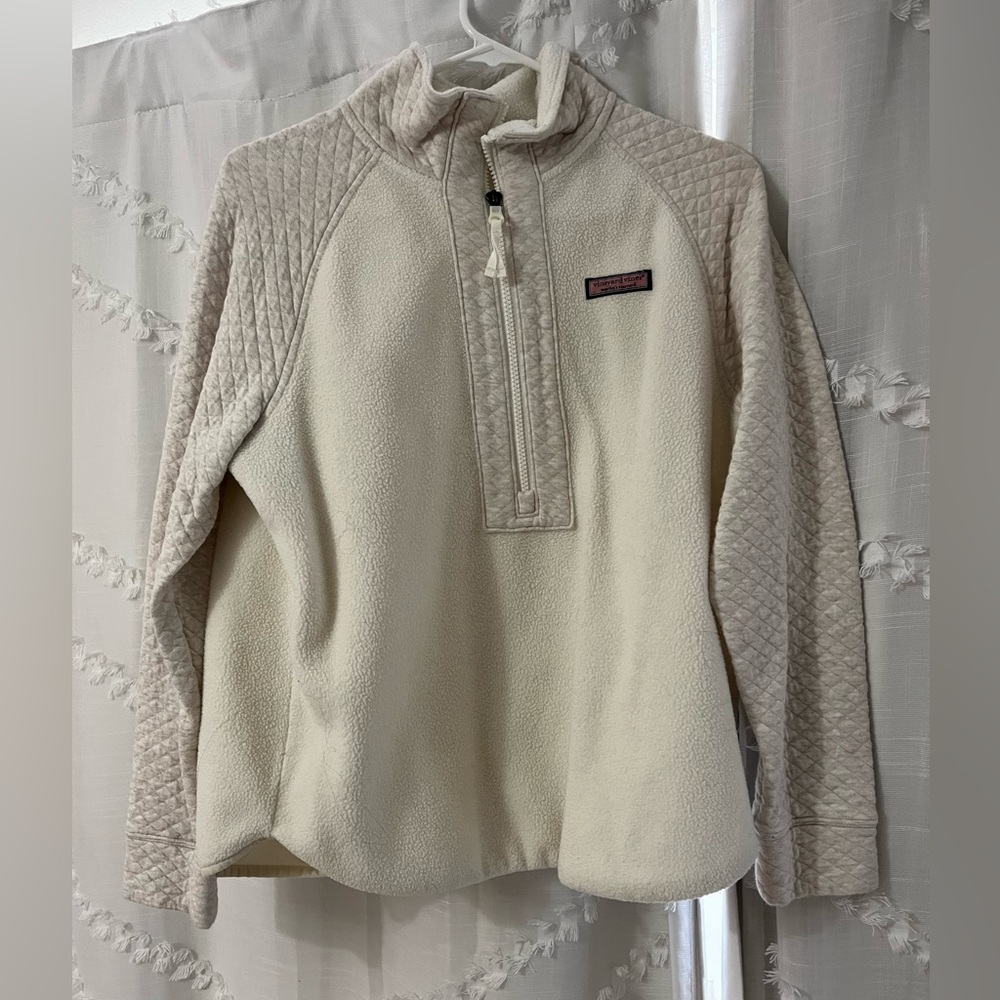 Vineyard Vines Cream Quilted Sleeve Half-Zip Fleece Pullover